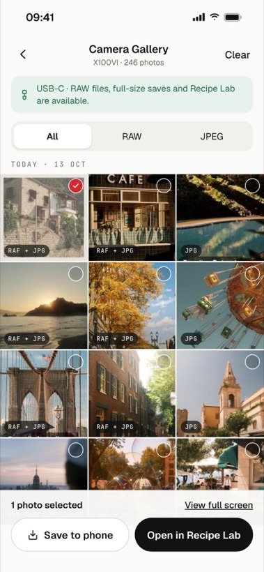 Camera Gallery, the card over USB