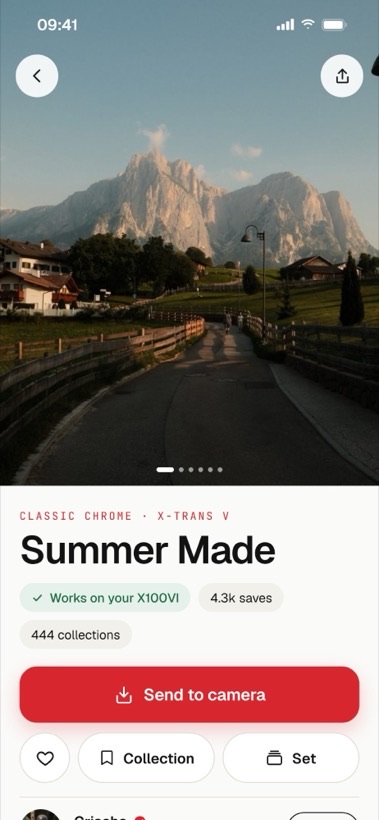 A recipe in the app with the Send to camera button