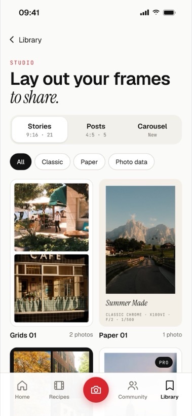 Studio layouts for Stories and posts