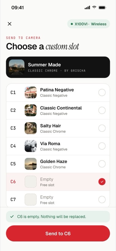 Sending a recipe to the camera over Bluetooth
